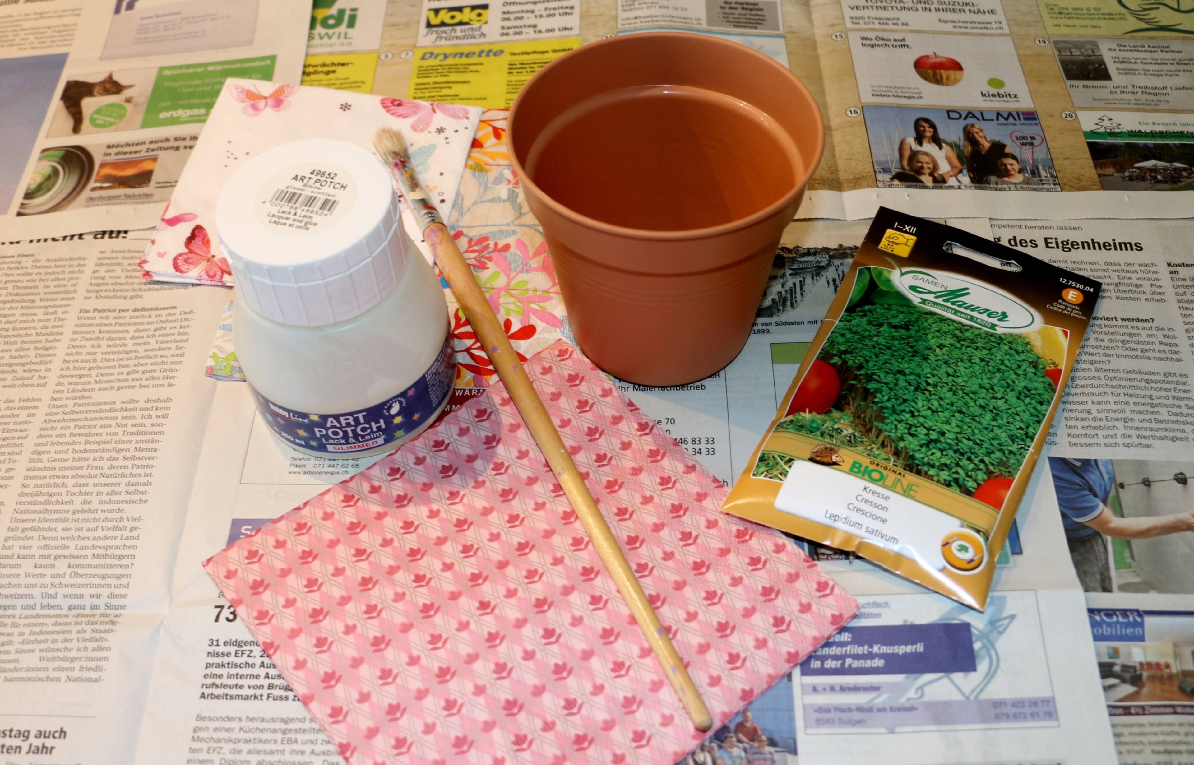 Bastelmaterial Kräutertopf mit Kresse